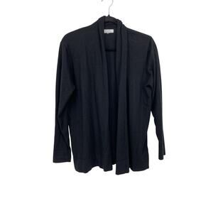 Galeries Lafayette Cardigan Womens Medium Black Draped Shawl Collar Fine Knit